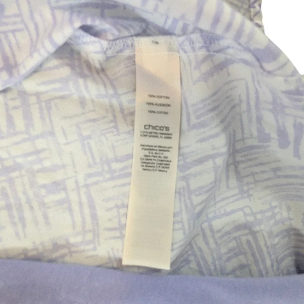 Chicos Women Lilac Purple White Geometric Print 2 Piece Shirt Tank Set Size‎ 3